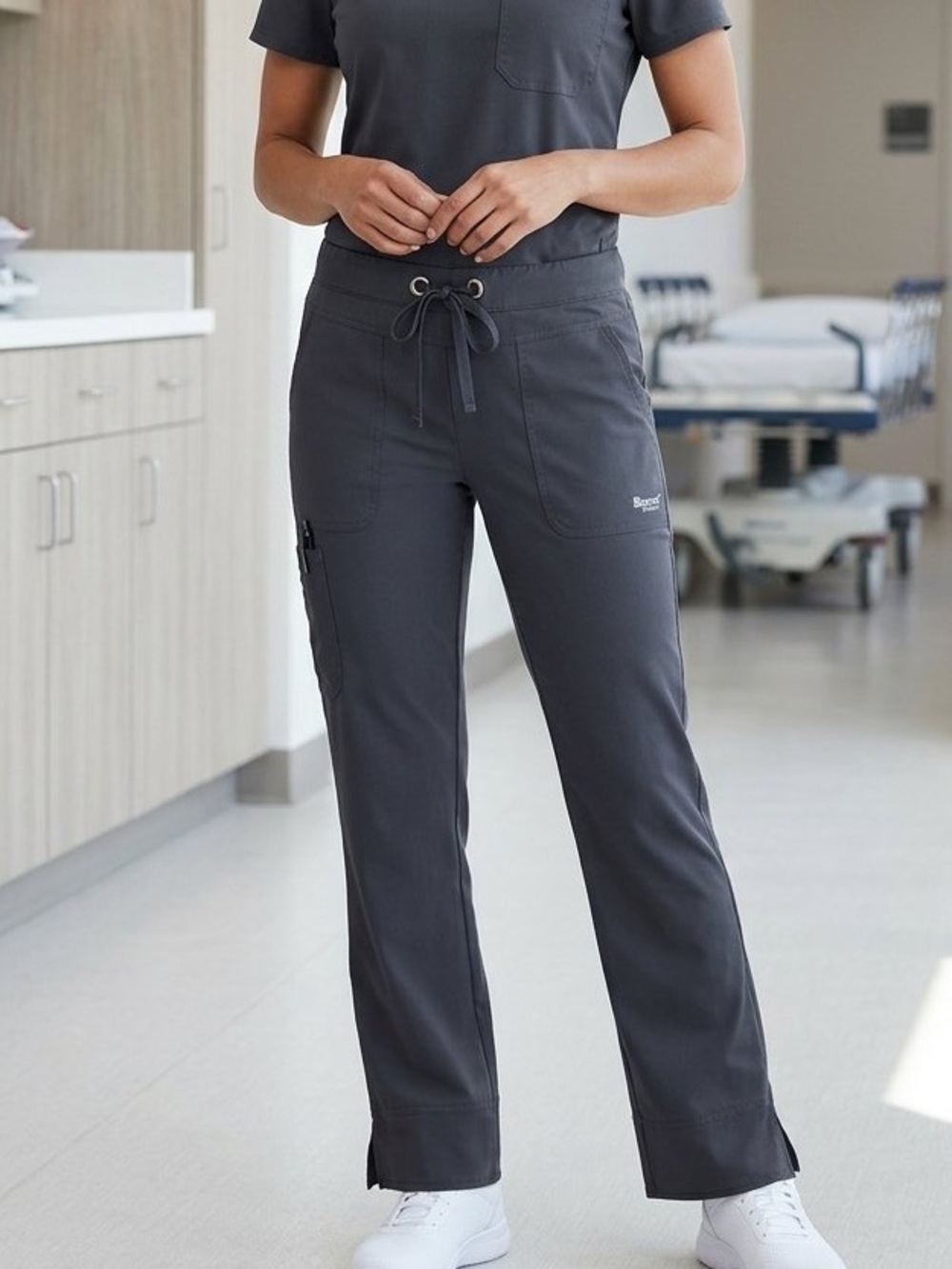 Grey's Anatomy Women's Signature Scrub Pants Relaxed Fit, Charcoal Gray, Medium